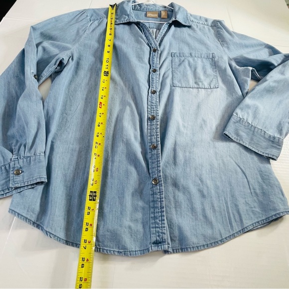 Chicos 100% Cotton Jean Shirt polka dots  Lightweigh Button Front ombre Look L - Picture 4 of 8